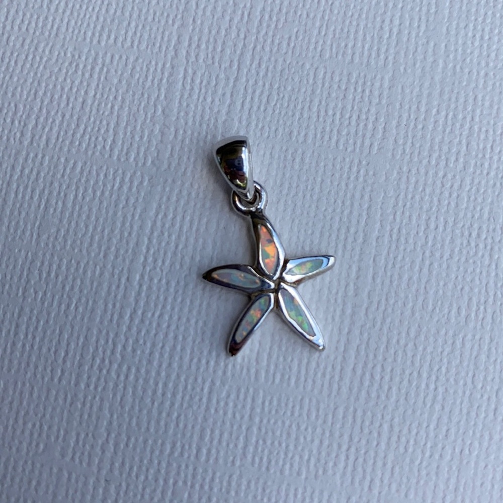 Small starfish charm, synthetic white opal, 925 silver